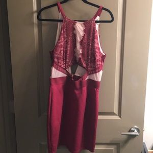 Crimson cocktail dress with lace detail